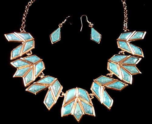 (CSN900-CN2436TQ) Western Turquoise Necklace with Matching Earrings