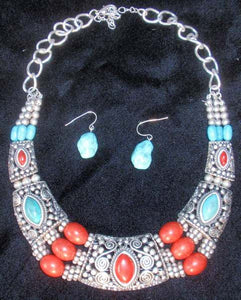 (CSNC1250TQCO) Western Turquoise & Cobalt Necklace with Matching Earrings