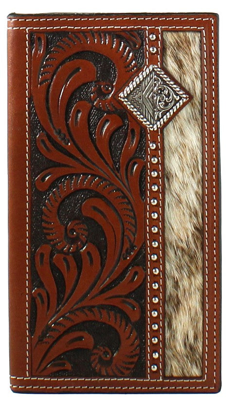 Western Calf Hair & Leather Rodeo Wallet with Diamond Shape Concho ...
