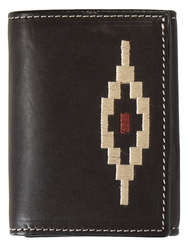 3D Brown Leather Tri-Fold Wallet with Southwest Lacing