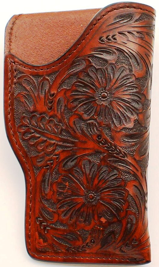 Military Brown Western Tan Tooled Leather Pistol Holster