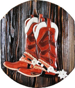 (DLWS240) "Boots" Western Carved Wood Art