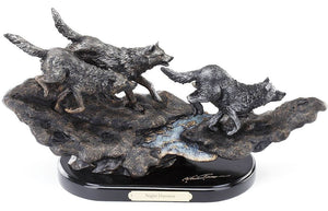 "Night Hunters" Western Wolves Sculpture