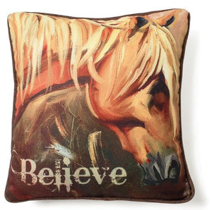 (DM3005210441) "Believe" Western Horse Accent Pillow