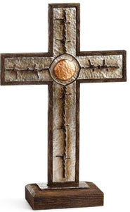 (DM3005210505) Western Barbwire Standing Cross with Copper Concho