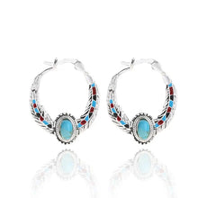 Load image into Gallery viewer, Vintage Turquoise Eagle Feather Shape Dangle Hoop Earrings