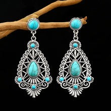 Load image into Gallery viewer, Bohemian Ethnic Antique Silver Alloy Water Drop Turquoise Earrings