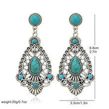 Load image into Gallery viewer, Bohemian Ethnic Antique Silver Alloy Water Drop Turquoise Earrings