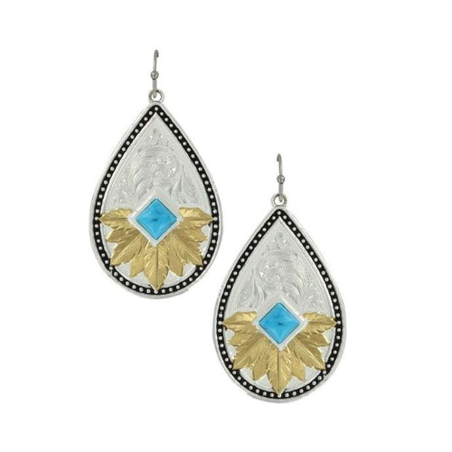 Western Feathered Desert Flower Turquoise Earrings