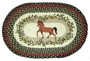 (EROP-427) "Horse & Oak Leaf" Hand Printed Western Jute Oval Rug