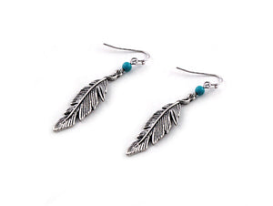 Earrings with Feathers and Turquoise