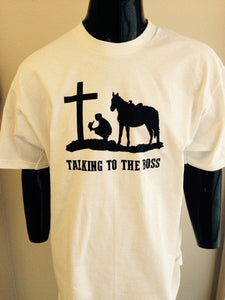 (EXC-TTTB) "Talking to the Boss" Western Praying Cowboy T-Shirt
