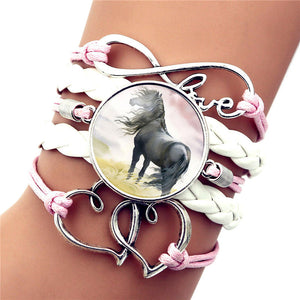 "Fierce Grace" Leather Infinity Horse Wrap Bangle Bracelet