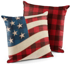 Buffalo Plaid Patriotic Flag 18" Decorative Pillow