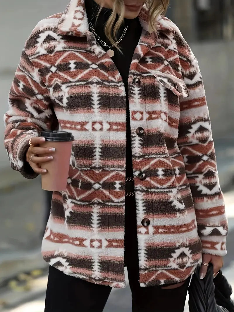 Aztec Pattern Fuzzy Coat