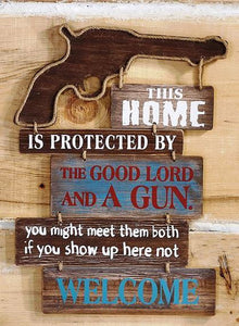 "This Home Is..." Western Rope and Gun Wall Sign