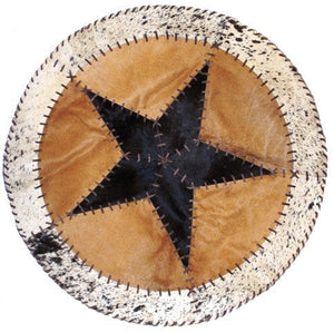 (GLPSRRD36DKLC) 34" Round Western Star Cowhide Rug Dark- Laced Stitching