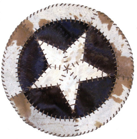 Round Western Star Cowhide Rug Light- Laced Stitching (34