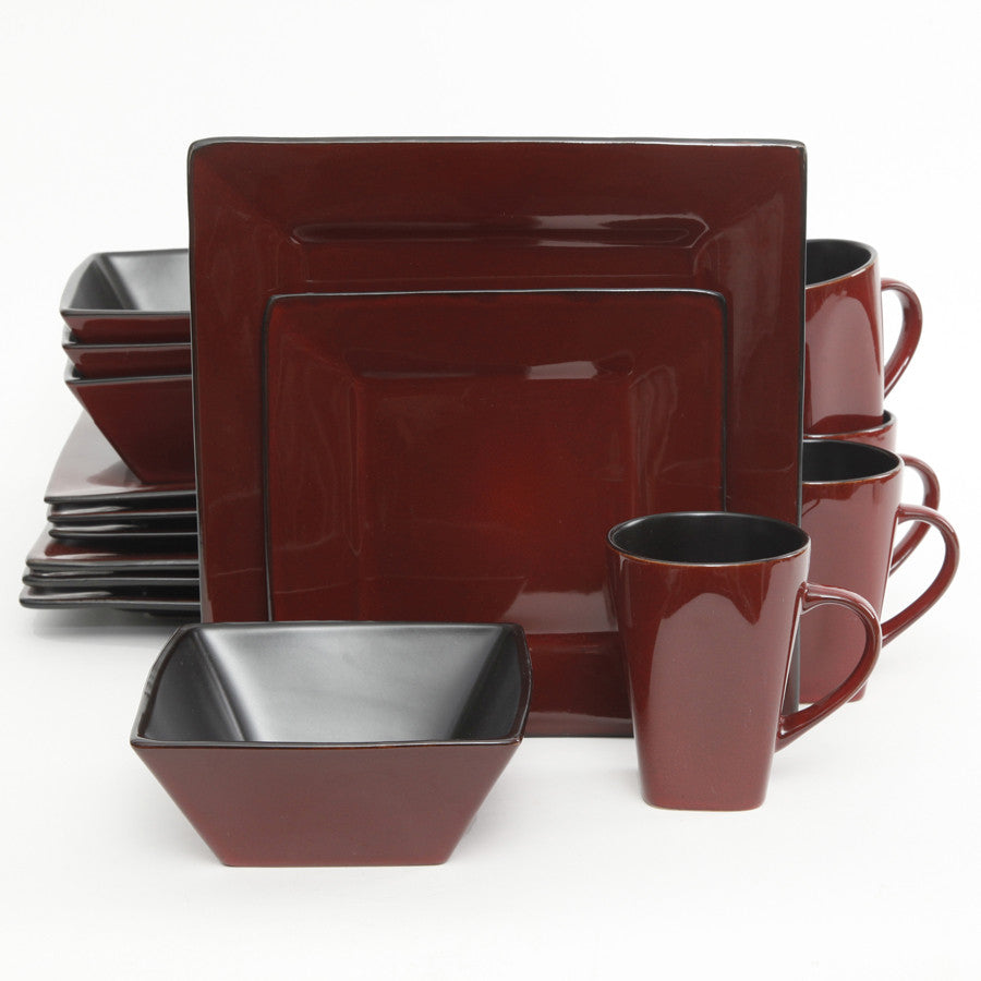 (GO107278-16) Western Square 16-Piece Dinnerware Set - Red & Black