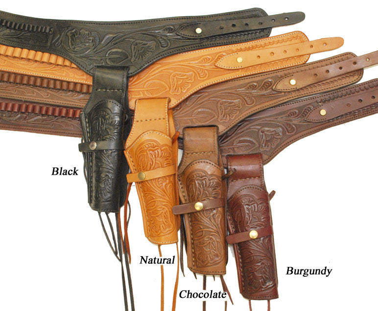 Hand Tooled Leather Gun Belt with Single Holster Caliber