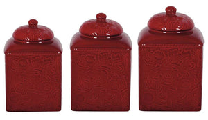 (HXDI4001CS01RD) Savannah Tooled Red 3-Pc Canister Set