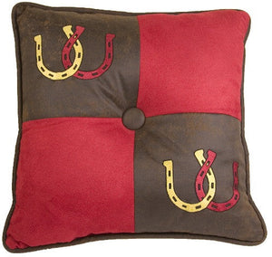 (HXLG1809P8) Embroidered Western Red & Brown Horseshoes Accent Pillow