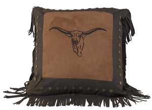(HXPL3118) "Caldwell" Cowhide Embroidered Steer Pillow