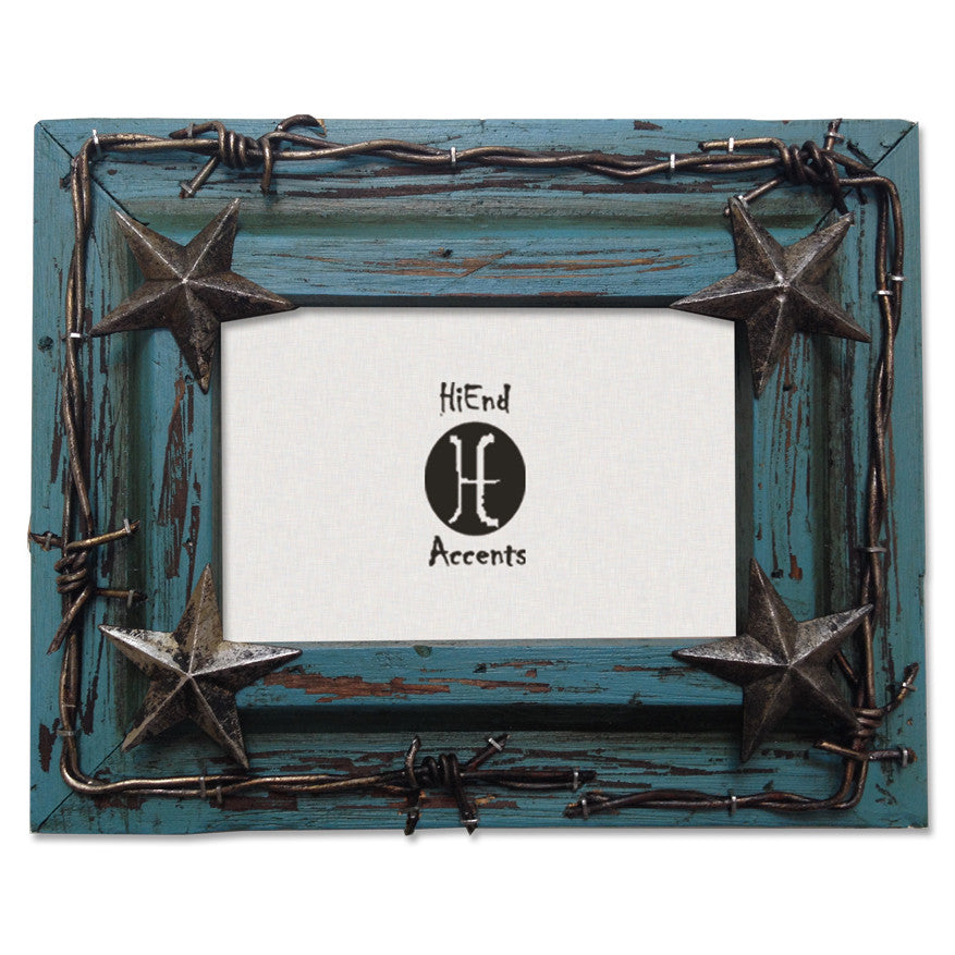 (HXWD1016-46TQ) Western Turquoise Star & Barbwire Photo Frame 4