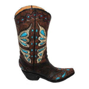 (HXWD7002) Western Turquoise Butterfly  Boot Vase