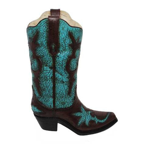 (HXWD7004) Western Turquoise Distressed Boot Vase