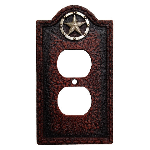 (HXWD8000-SO) Western Leather Grain & Star Single Outlet Plate
