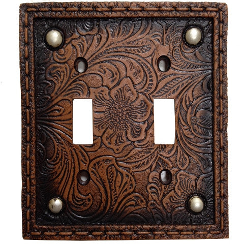 (HXWD8004-DS) Western Tooled  Resin Double Switch Plate with Studs
