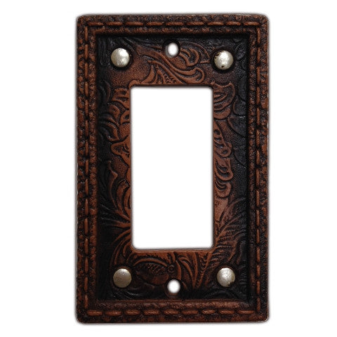 (HXWD8004-SR) Western Tooled  Resin Single Rocker Switch Plate with Studs