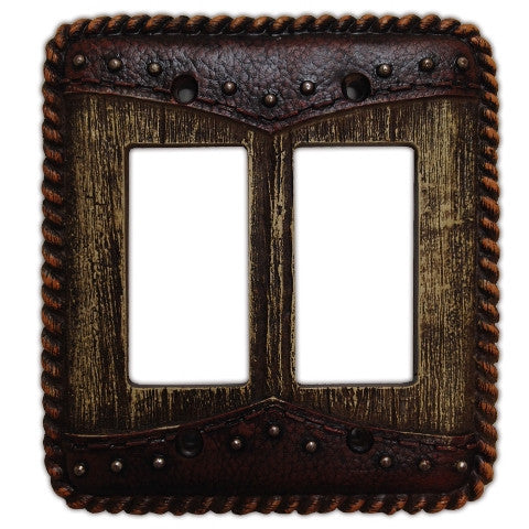 (HXWD8006-DR) Western Woodgrain & Double Yoke Double Rocker Switch Plate