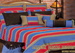 (HXWS3079-SQ) 7-Pc Super Queen Luxury "Blue Denim" Western Comforter Set
