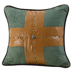 (HXWS4183P4) "Las Cruces" Western Turquoise Studded Cross Pillow