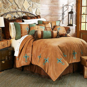 (HXWS4183T) "Las Cruces" Western Turquoise Cross Bedding Set - Twin