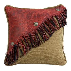 (HXWS4287P3) "San Angelo" Western Decorative Faux Leather & Fringe Pillow  18" x 18"