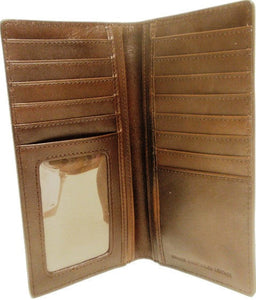 (WFAC1012) Western Dark Brown Basketweave Rodeo Wallet/Checkbook Cover with Tooled Tan Cross