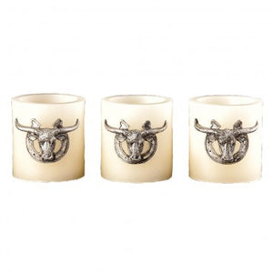 (MSCAN188) Western 3-Piece Longhorn Horseshoe Battery Operated Candle Set