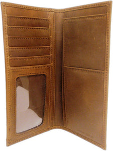 (WFAC762) Western Brown Leather Rodeo Wallet with Triple Hair-On Inlay Crosses