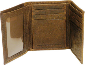 (WFAC822T) Western Leather Tri-Fold Wallet with Hair-On Cross