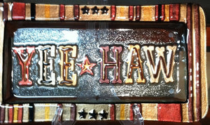 (DM-B5210027) "Yee Haw" Western Hand-Painted Glass Platter
