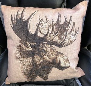 "Moose Head" Burlap Accent Pillow