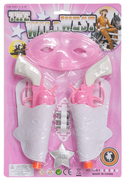 (JT-87-1574) Pink Double Holster Cowgirl Set with Mask