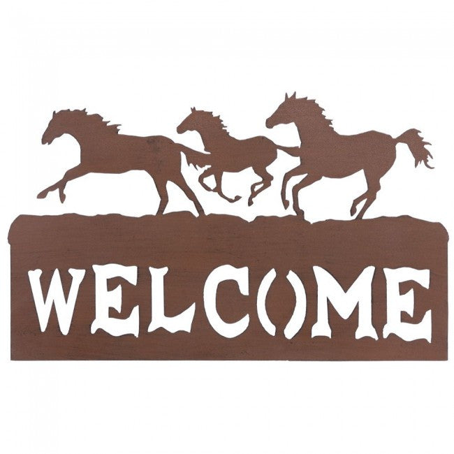 (JT-87-3448) Western Horses Metal Welcome Plaque