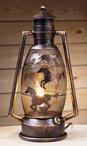 (JT-87-93762-250-12) Western Running Horses Metal Lantern Lamp