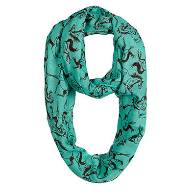 Western Turquoise with Brown Horses Infinity Scarf
