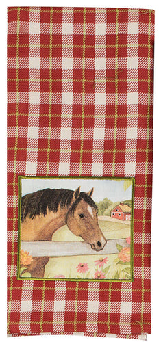 Grace & Beauty Red Plaid Applique Western Tea Towel