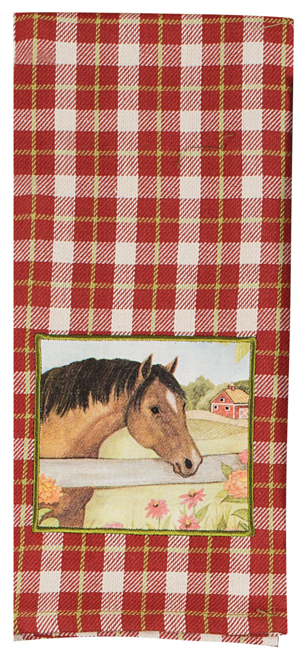 Grace & Beauty Red Plaid Applique Western Tea Towel